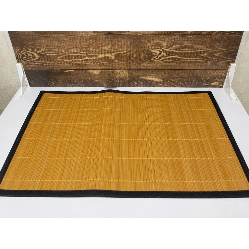 Set of 6 Natural Bamboo Slat Placemats with Black Trim - 18.5